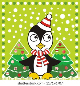 Penguin christmas background vector illustration