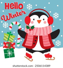 Penguin For Christmas Card or Bag design