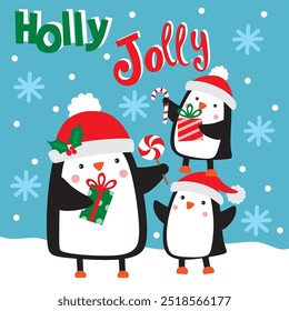 Penguin For Christmas Card or Bag design