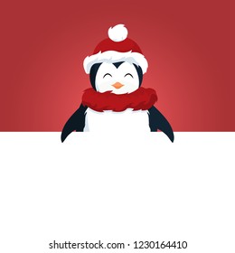 Penguin Christmas card over white placard