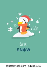 Penguin christmas card.Vector illustration.