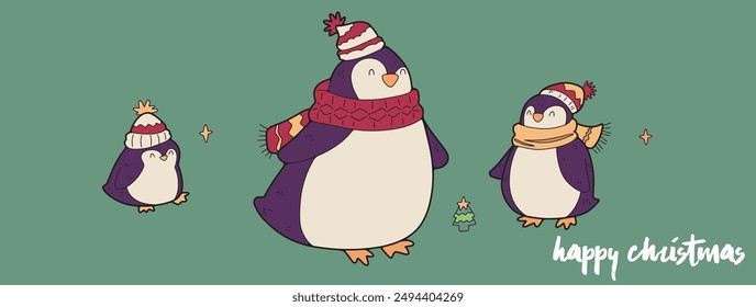 Penguin christmas cartoon Cute elements, card decoration, illustration