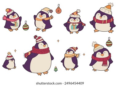 Penguin christmas cartoon Cute elements, card decoration, illustration