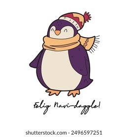 Penguin christmas cartoon Cute elements, card decoration, illustration