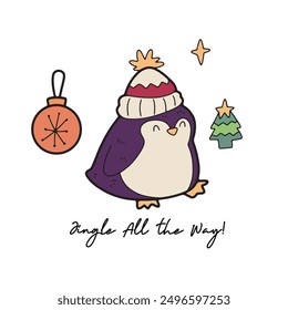 Penguin christmas cartoon Cute elements, card decoration, illustration