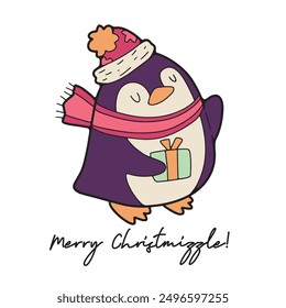 Penguin christmas cartoon Cute elements, card decoration, illustration