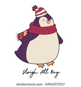 Penguin christmas cartoon Cute elements, card decoration, illustration