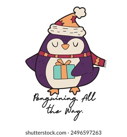 Penguin christmas cartoon Cute elements, card decoration, illustration