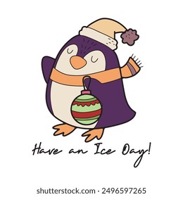 Penguin christmas cartoon Cute elements, card decoration, illustration