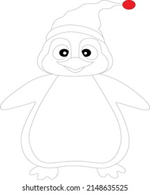 Penguin Christmas coloring book page for kids and adults 
