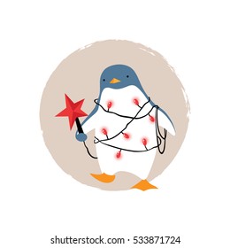 Penguin in Christmas costume