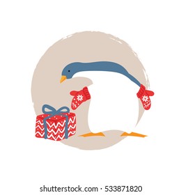 Penguin in Christmas costume