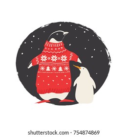 Penguin in Christmas costume