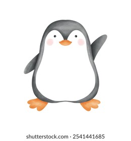 Penguin with christmas costume . Watercolor paint cartoon characters . Isolated penguin for merry christmas 