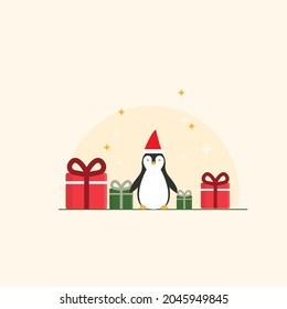 Penguin Christmas Flat Design Illustration