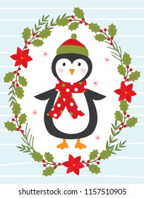 penguin and christmas garland greeting card