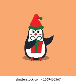 penguin christmas with gift icon