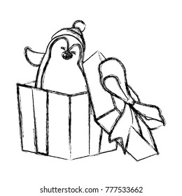 Penguin in christmas giftbox