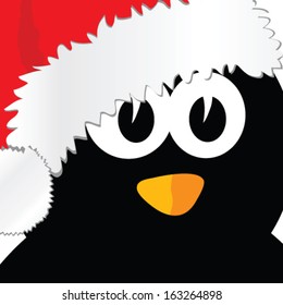 penguin with Christmas hat art vector illustration