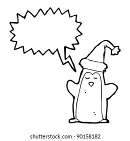 penguin with christmas hat cartoon