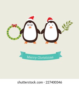 Penguin with Christmas hat greeting card