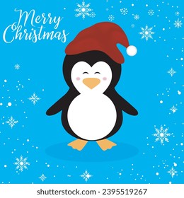 Penguin with christmas hat red hat vector