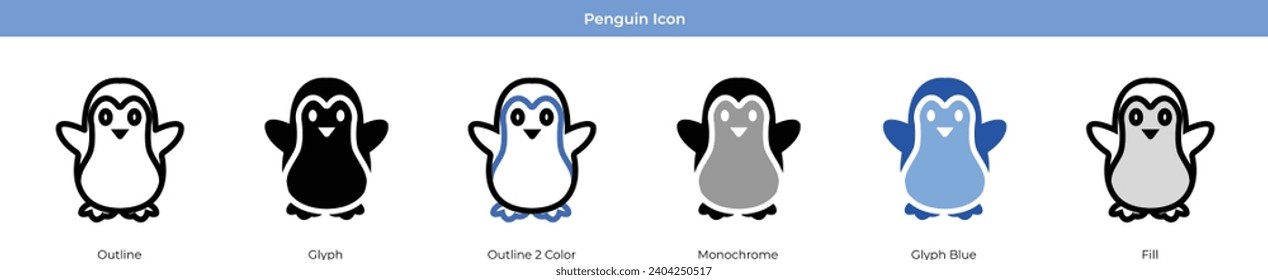 Penguin Christmas Icon Set Vector