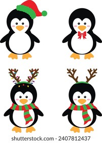 Penguin Christmas Isolated on White Background