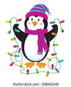 Penguin With Christmas Lights