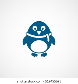 Penguin Christmas New Year Blue Flat Icon On White Background
