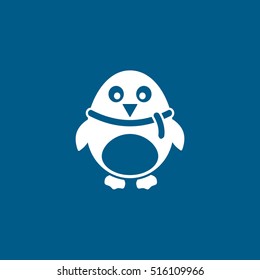 Penguin Christmas New Year Flat Icon On Blue Background