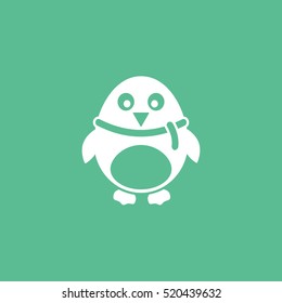 Penguin Christmas New Year Flat Icon On Green Background