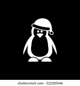 Penguin Christmas New Year Flat Icon On Black Background