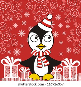 Penguin christmas pattern background gifts vector illustration