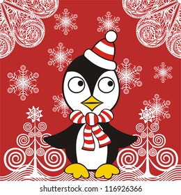 Penguin christmas pattern background christmas tree vector illustration
