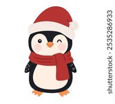 penguin christmas in santa hat. cute penguin christmas