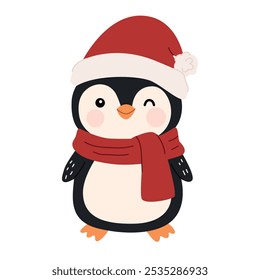 penguin christmas in santa hat. cute penguin christmas