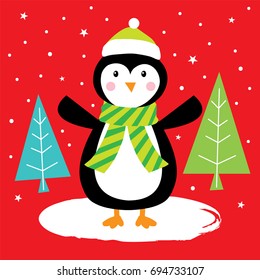 penguin and christmas tree