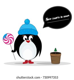 penguin at the Christmas tree
