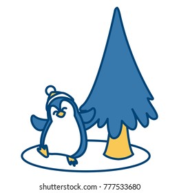 Penguin and christmas tree cartoon