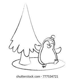 Penguin and christmas tree cartoon