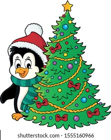 Pingüino con imagen del árbol de Navidad 1 - ilustración vectorial eps10.