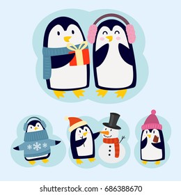 Penguin christmas vector illustration character cartoon funny cute animal antarctica polar beak pole winter bird.