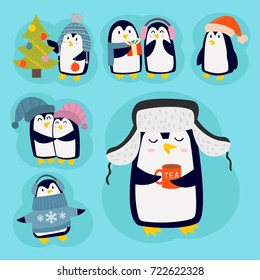 Penguin christmas vector illustration character cartoon funny cute animal antarctica polar beak pole winter bird.