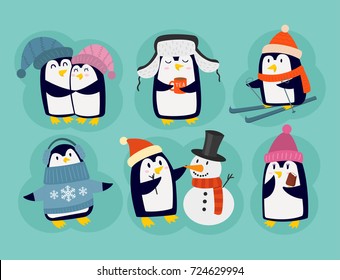 Penguin christmas vector illustration character cartoon funny cute animal antarctica polar beak pole winter bird.