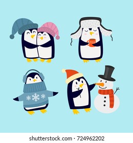 Penguin christmas vector illustration character cartoon funny cute animal antarctica polar beak pole winter bird.