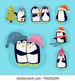 Penguin christmas vector illustration character cartoon funny cute animal antarctica polar beak pole winter bird.