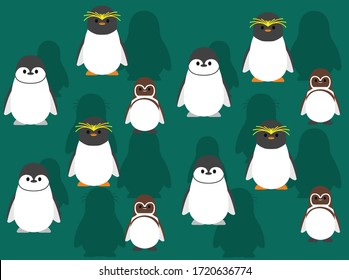 Penguin Chubby Cute Macaroni Chinstrap African Character Vector Seamless Background Wallpaper-01