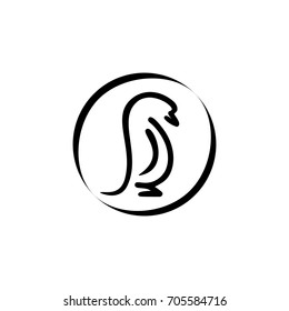 penguin in circle symbol logo vector. hand drawn logo vector.