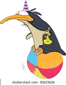 Penguin in circus. Cartoon